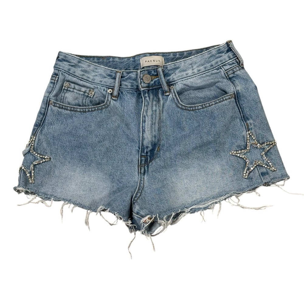 Pacsun Rhinestone Star High Waist Festival Shorts Y2K Glam Concert Denim Size 26